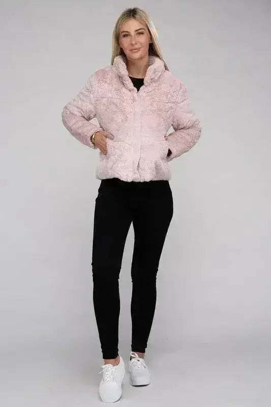 Fluffy Zip-Up Sweater Jacket - Femstylo