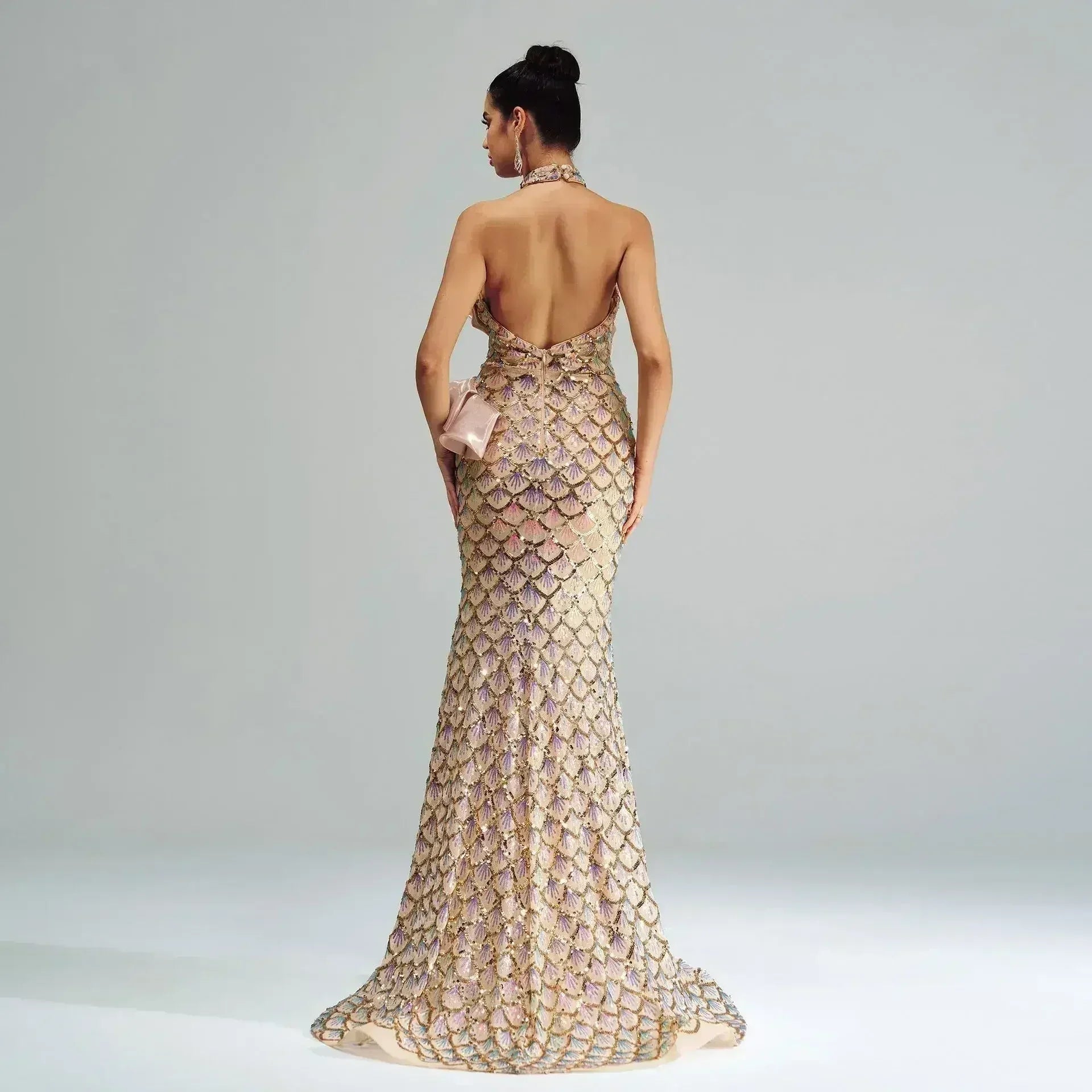 “Champagne Glam” Halter Mermaid Dress – Luxury for Elite Occasions - Femstylo