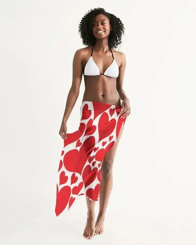 Womens Wrap Sarong - Casual / Swimwear / Love Red Hearts - Femstylo