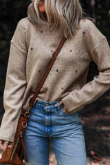Gray Morn Contrast Colored Dot Detail Drop Shoulder Sweater