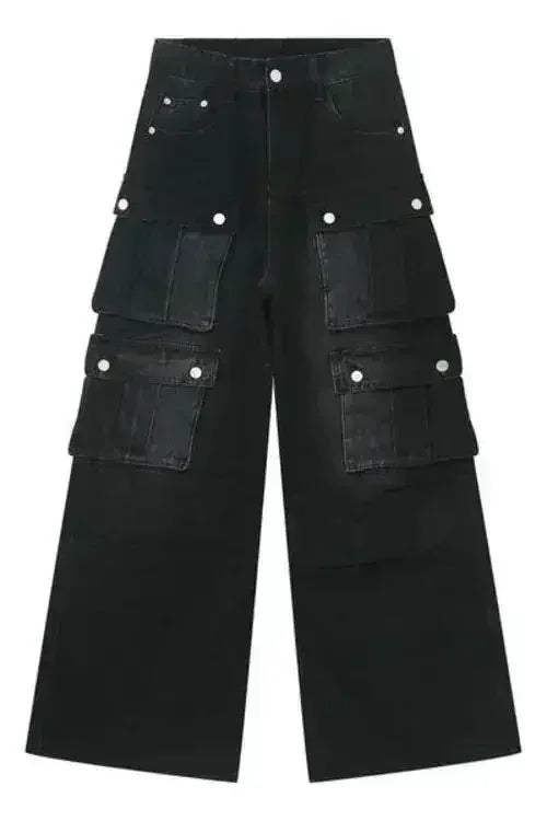Multi-Pocket Cargo Wide-Leg Jeans - Femstylo