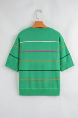 White Striped Half Sleeve Drop Shoulder Sweater - Femstylo