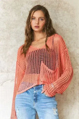 ADORA Crochet Long Sleeve Knit Cover Up with Big Pocket - Femstylo