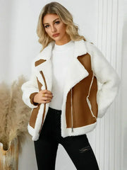 Pocketed Sherpa Zip Up Long Sleeve Jacket - Femstylo