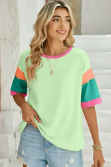 Light Blue Color Block Sleeve Round Neck Oversize Top - Femstylo