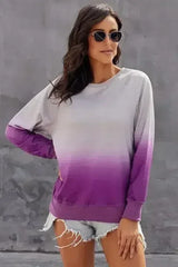 Chic Purple Ombre Crewneck Long Sleeve Sweatshirt - Femstylo