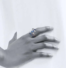 High Carbon Diamond Flower Cluster Vine Surround Ring - Femstylo