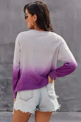 Chic Purple Ombre Crewneck Long Sleeve Sweatshirt - Femstylo