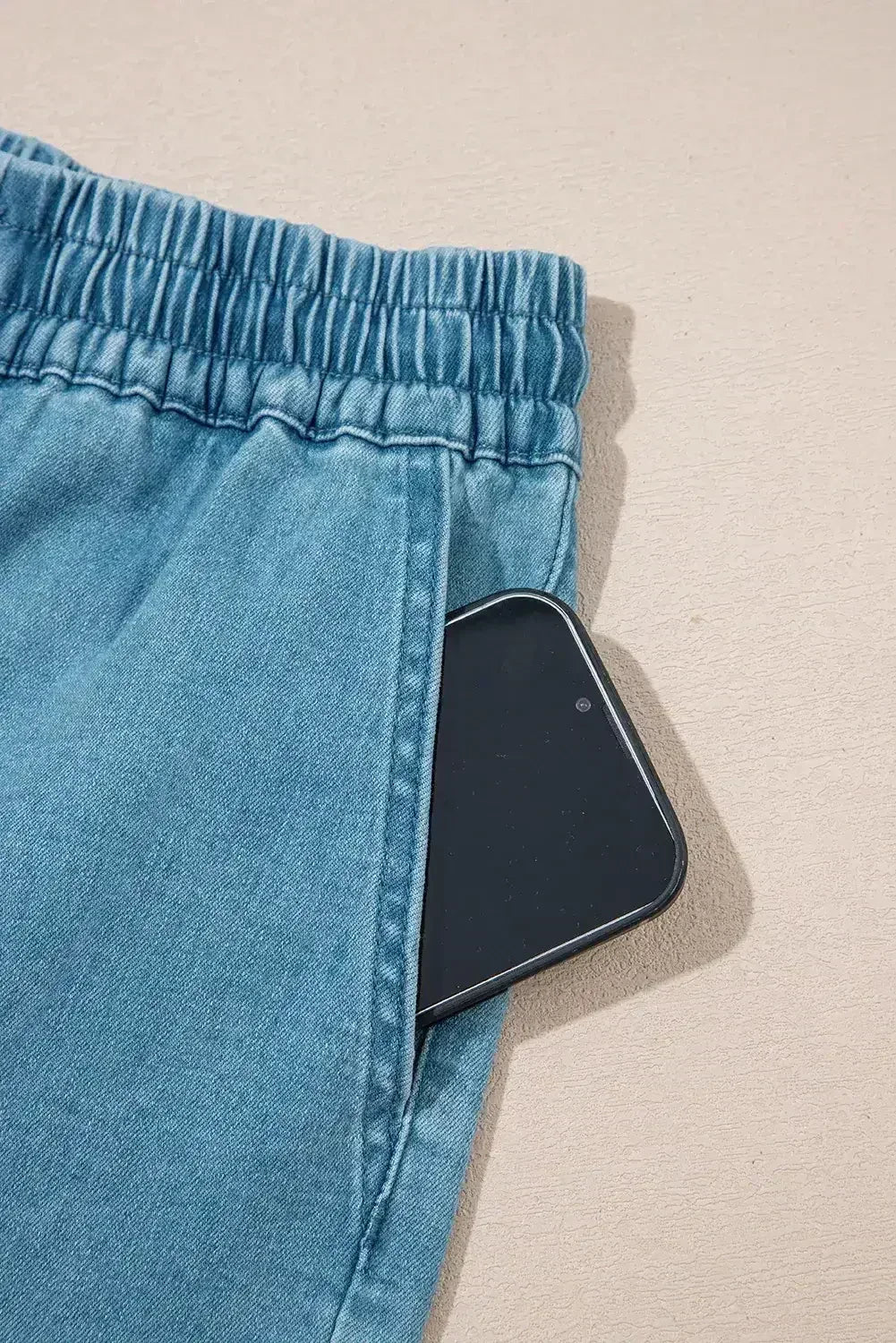 Beau Blue Drawstring Elastic Waist Denim Shorts - Femstylo