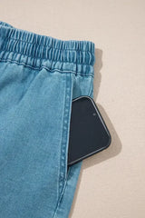 Beau Blue Drawstring Elastic Waist Denim Shorts - Femstylo