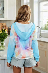 Fashion Sky Blue Colorblock The Sun Cotton Blend Tie Dye Hoodie - Femstylo