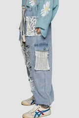 POL Crochet Patch Distressed Washed Jeans - Femstylo