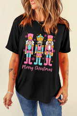Black Merry Christmas Nutcracker Heat Transfer Printing T Shirt