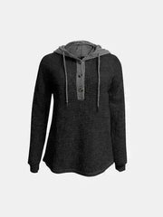 Full Size Waffle-Knit Contrast Long Sleeve Hoodie - Femstylo
