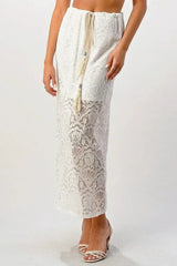 Sheer Lace Maxi Skirt with Drawstring Waist - Femstylo