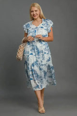 Umgee Full Size Two Tone Landscape Print Midi Dress Plus Size - Femstylo