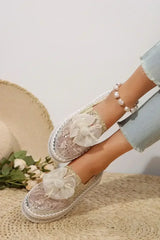 White Sequin Bow Thick Sole Casual Shoes - Femstylo