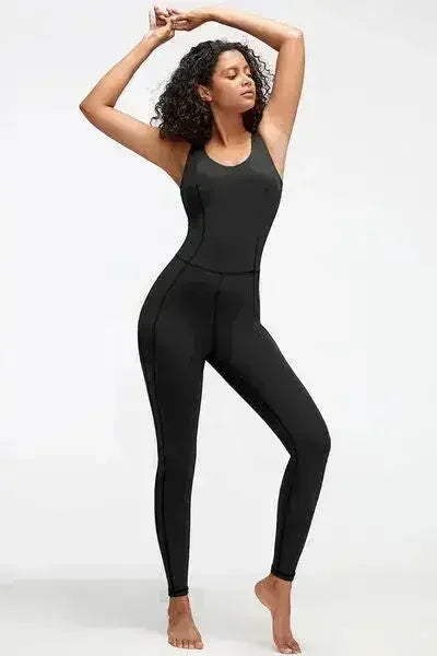 Crisscross Wide Strap Active Jumpsuit - Femstylo