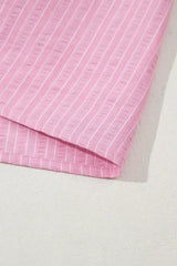 Pink Striped V Neck Puff Sleeve Frill Tiered Maxi Dress - Femstylo