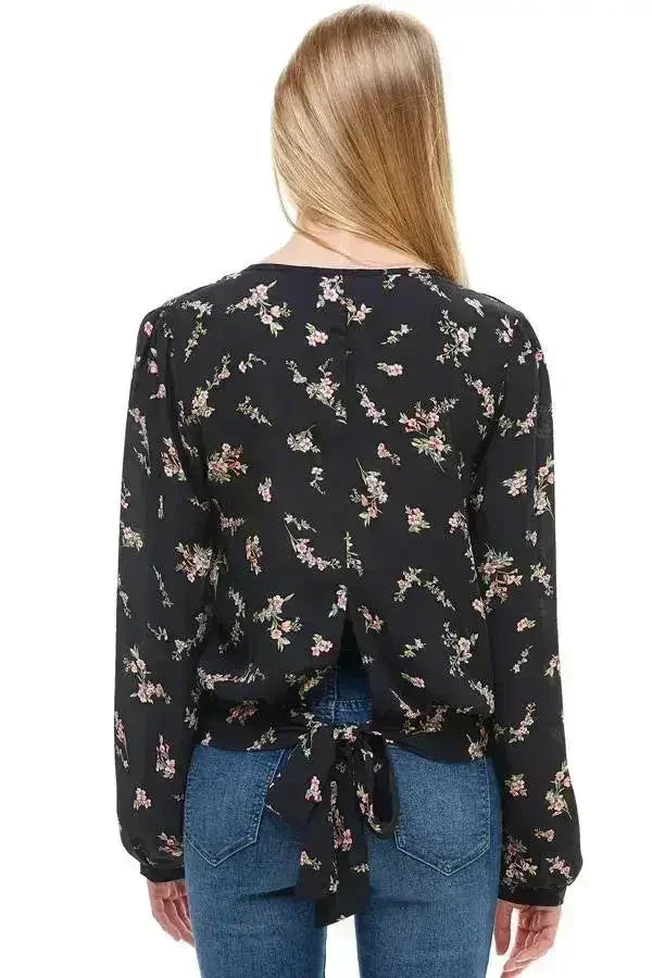 Long Sleeve Surplice Floral Top - Femstylo