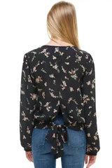 Long Sleeve Surplice Floral Top - Femstylo