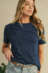 Dirty Blue Solid Color Round Neck T Shirt - Femstylo