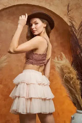 SOLID MESH TIERED SKIRTS - Femstylo