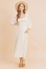 Aemi + Co Ruffled Smocked Square Neck Balloon Sleeve Dress - Femstylo