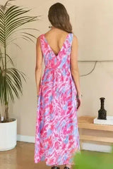 ADORA Abstract Floral V-Neck Maxi Dress - Femstylo
