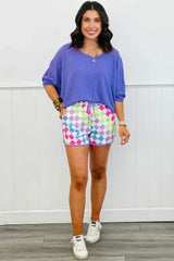 Black Checkered Drawstring Elastic Waist Casual Shorts - Femstylo