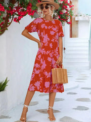 Floral Puff Sleeve Ruffle Hem Midi Dress - Femstylo