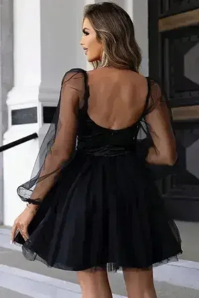 Sweetheart Neck Balloon Sleeve Mini Dress - Femstylo
