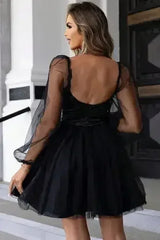 Sweetheart Neck Balloon Sleeve Mini Dress - Femstylo