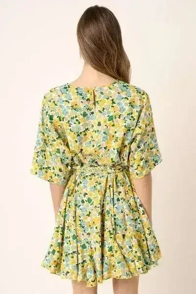 Mittoshop Floral Tie Waist Half Sleeve Mini Dress - Femstylo