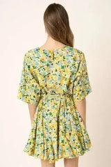Mittoshop Floral Tie Waist Half Sleeve Mini Dress - Femstylo