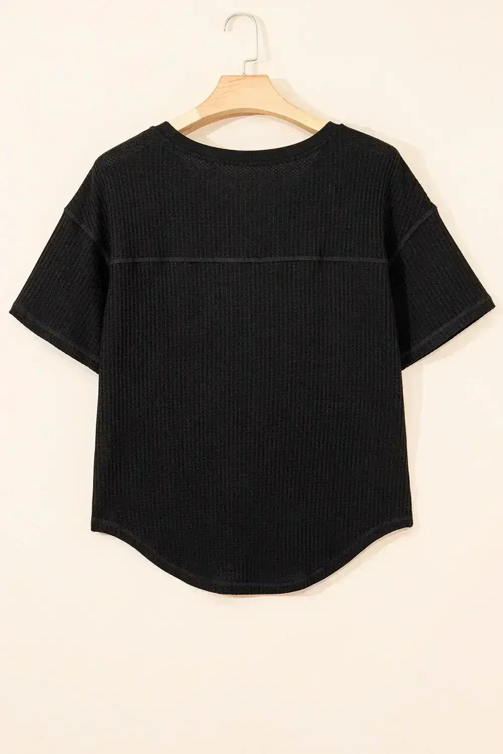 White Waffle Texture V Neck Drop Shoulder Loose Tee - Femstylo