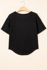 White Waffle Texture V Neck Drop Shoulder Loose Tee