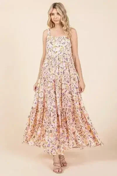 Mittoshop Flower Print Tiered Sleeveless Empire Maxi Dress - Femstylo
