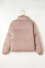 Apricot Pink Full Zipper Quilted Puffer Jacket - Femstylo