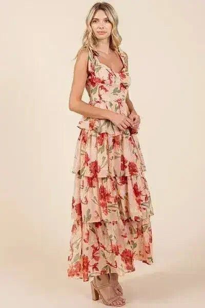 Mittoshop Layered Floral Sweetheart Neck Maxi Dress - Femstylo