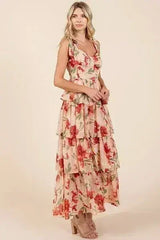 Mittoshop Layered Floral Sweetheart Neck Maxi Dress - Femstylo
