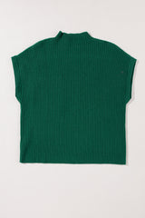 Green Patch Pocket Ribbed Knit Short Sleeve Sweater