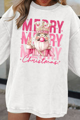White Twisted Ribbed Merry Christmas Nutcracker King Heat Transfer Printing Sweatshirt