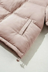 Apricot Pink Full Zipper Quilted Puffer Jacket - Femstylo