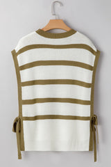Khaki Stripe Side Tie Loose Knitted Top