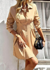 Khaki Solid Shirt Dress - Versatile Commute Wear | Femstylo - Femstylo