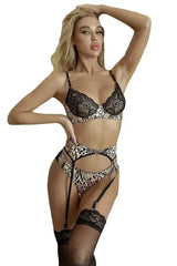 Print Lace Splicing Bralette Set with Garter Belts - Femstylo