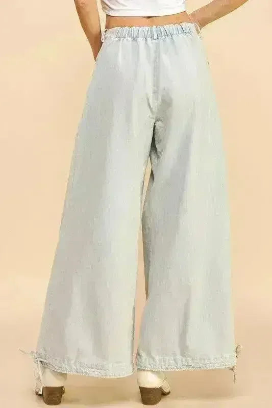 Davi & Dani Drawstring Hem Wide Leg Mid Rise Jeans - Femstylo