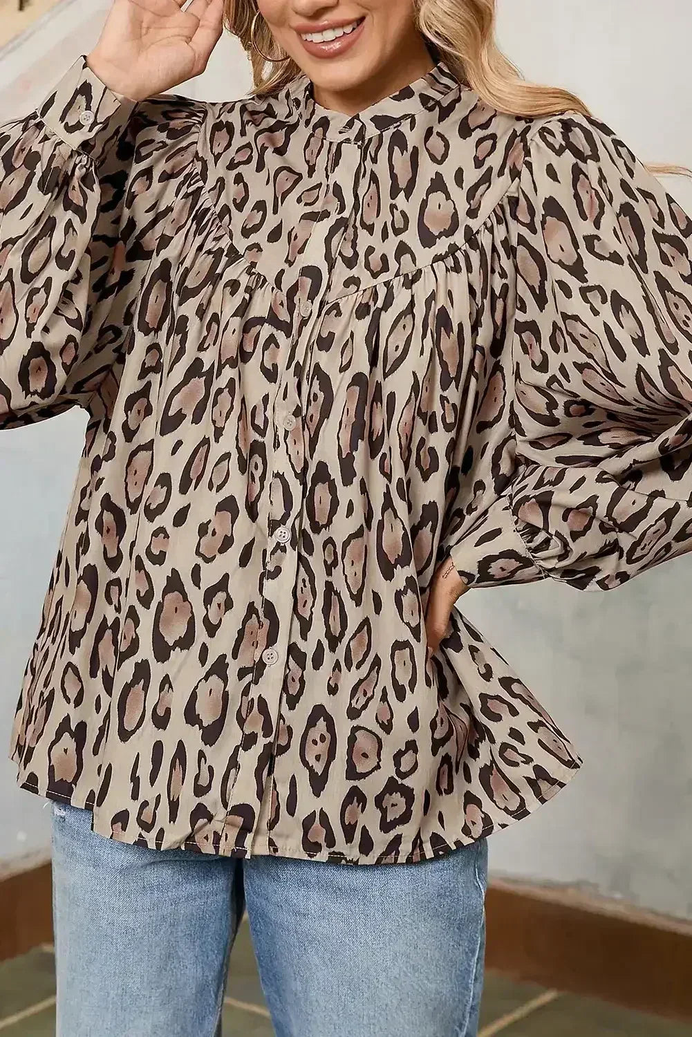 Light Leopard Print Balloon Sleeve Loose Blouse | Femstylo - Femstylo