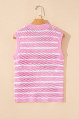 Sky Blue Striped V Neck Button Knit Vest